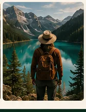 Traveler overlooking a mountain lake